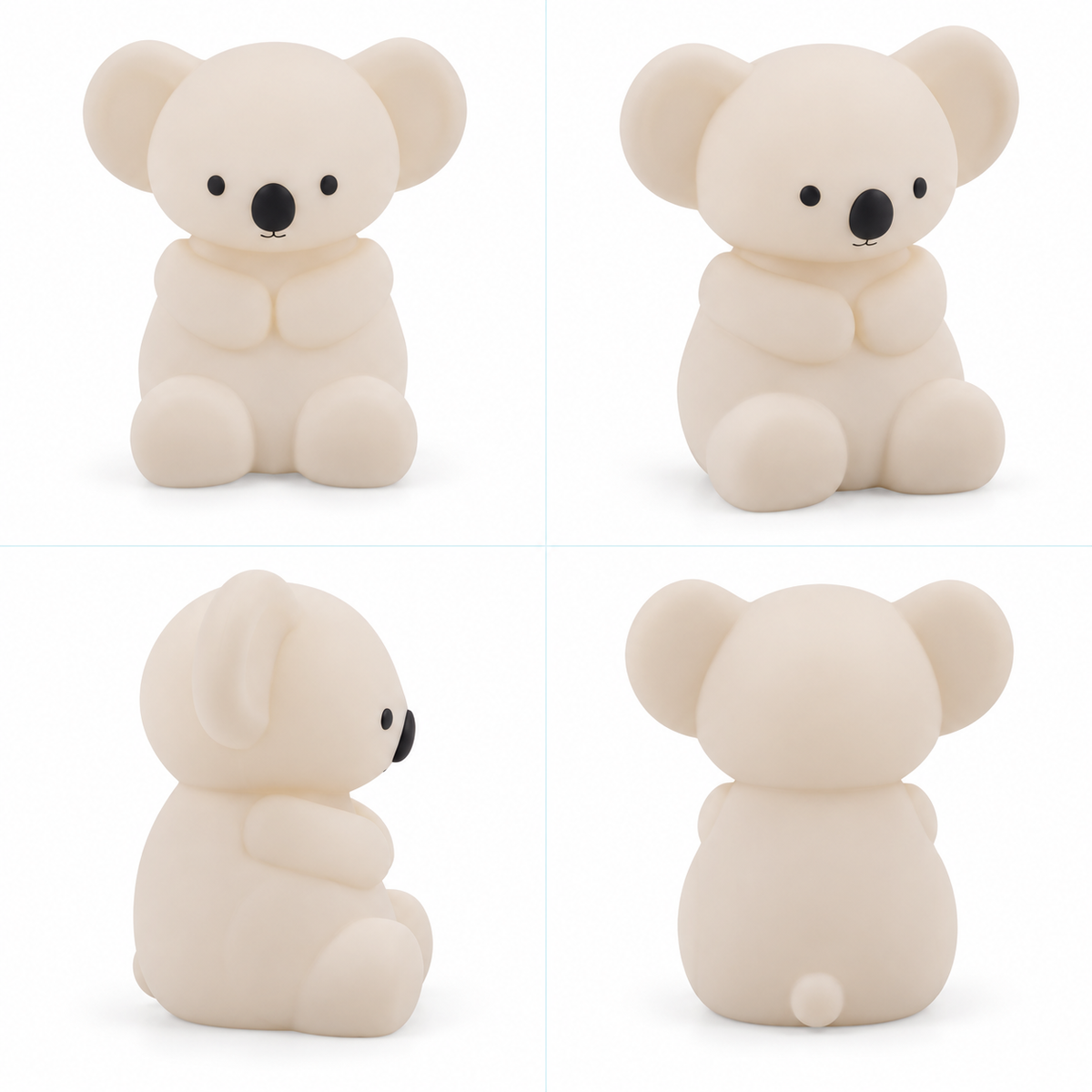 Vues de face, de profil et de dos de la veilleuse koala